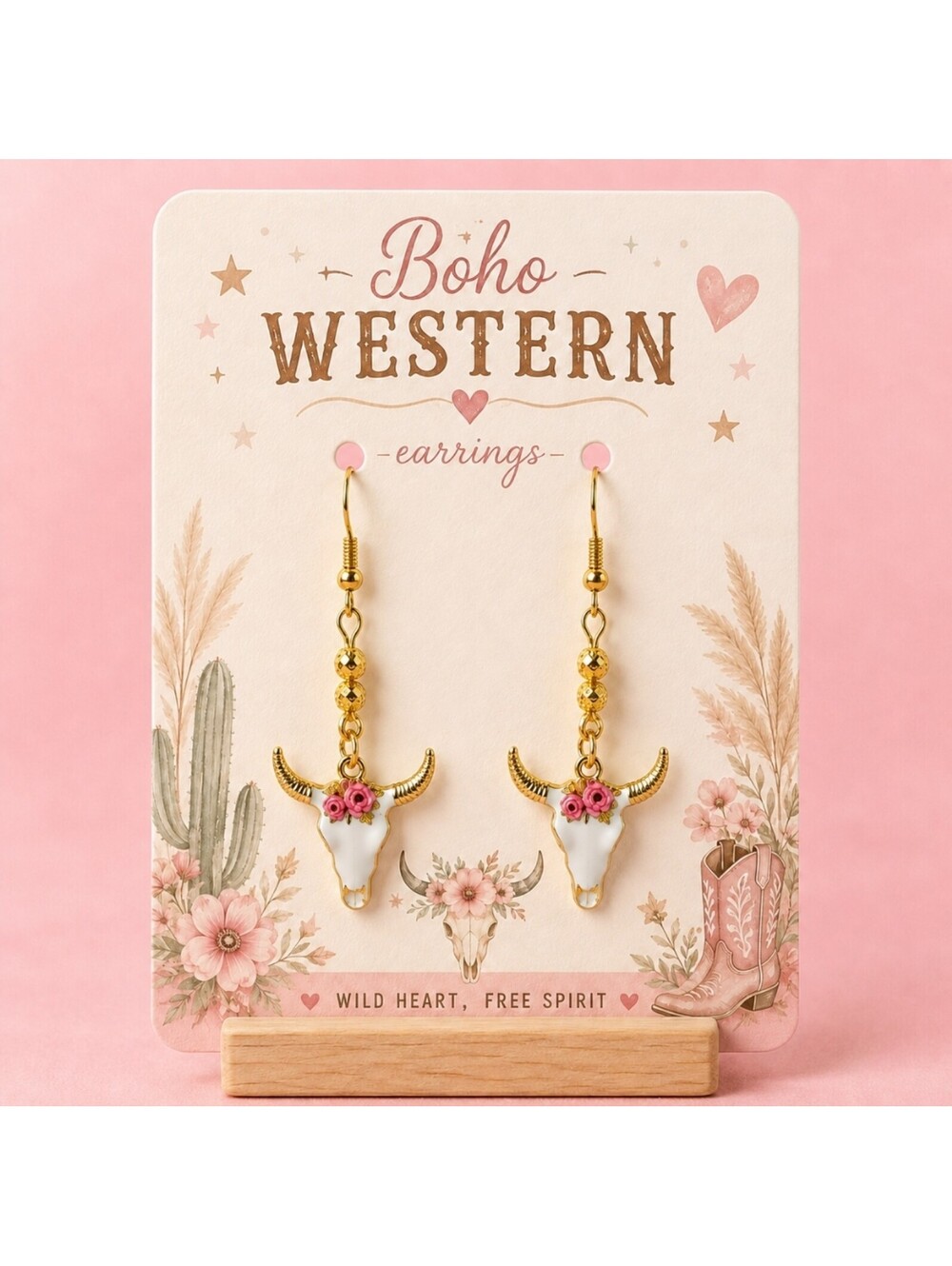 Western Boho Country Charm Longhorn Cattle Hypoallergenic Earrings